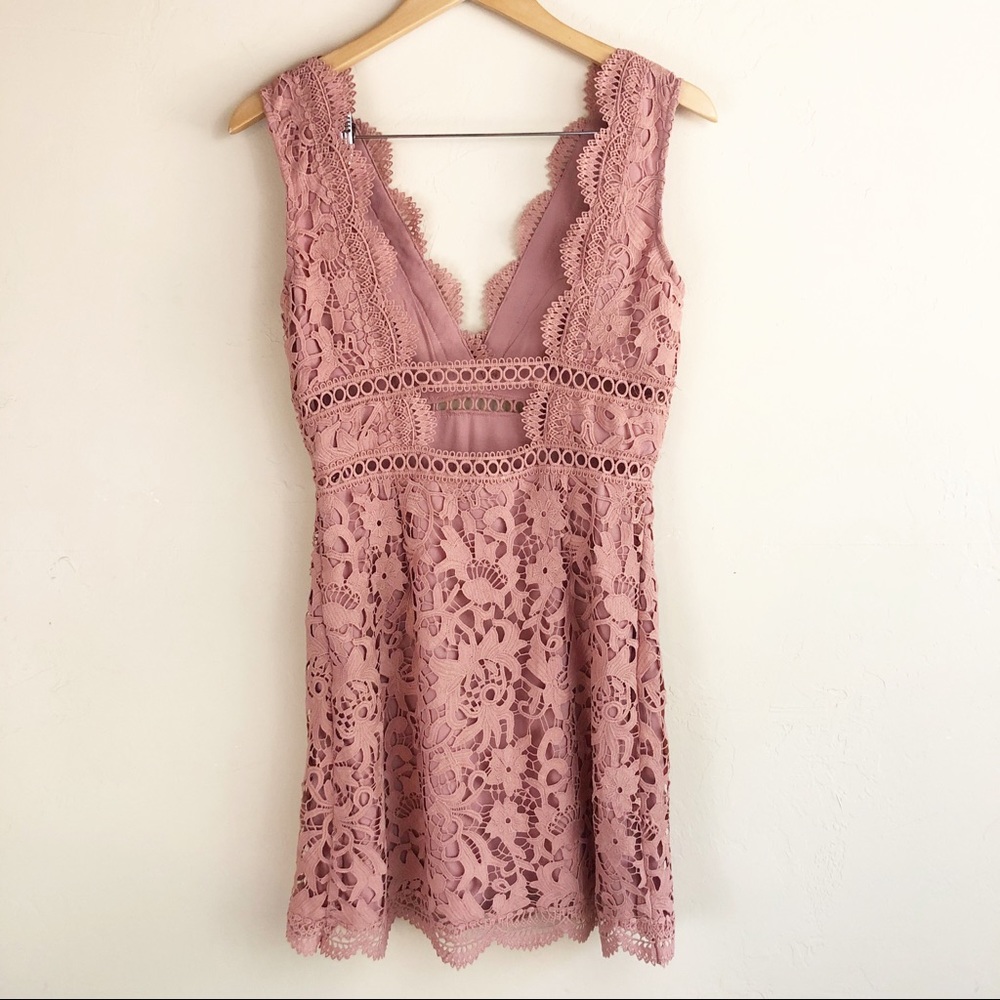 Revolve J.O.A Open Back Pink Lace Mini Dress - Picture 5 of 8